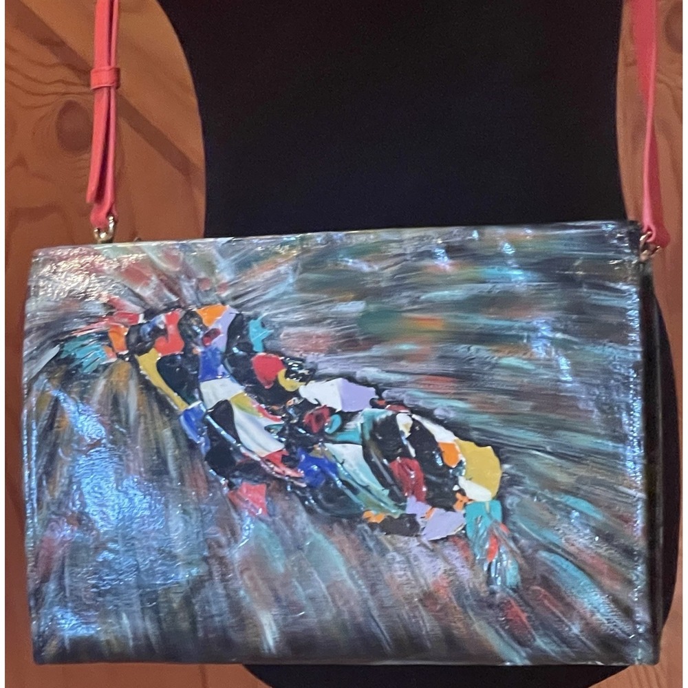 Vintage Brush Strokes of NY Hand Painted Bag Cottagecore Modern Art Clutch - Picture 2 of 10